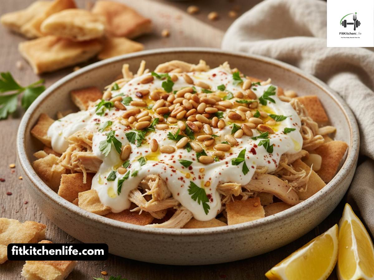 Lebanese Chicken Fatteh Layered Yogurt and Pita Casserole