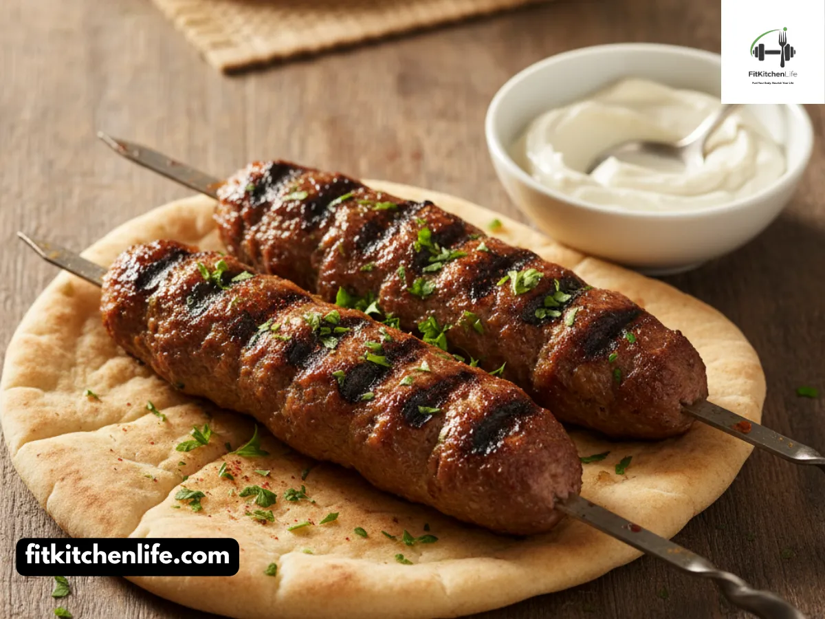 Lebanese Kafta Kebabs Authentic Charcoal-Grilled Flavor with Homemade Garlic Sauce (Toum)